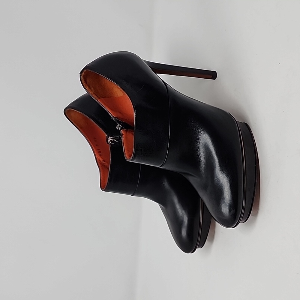 Santoni Rose Collection Black Leather Zip Size Ankle Booties Pumps Size 8.5